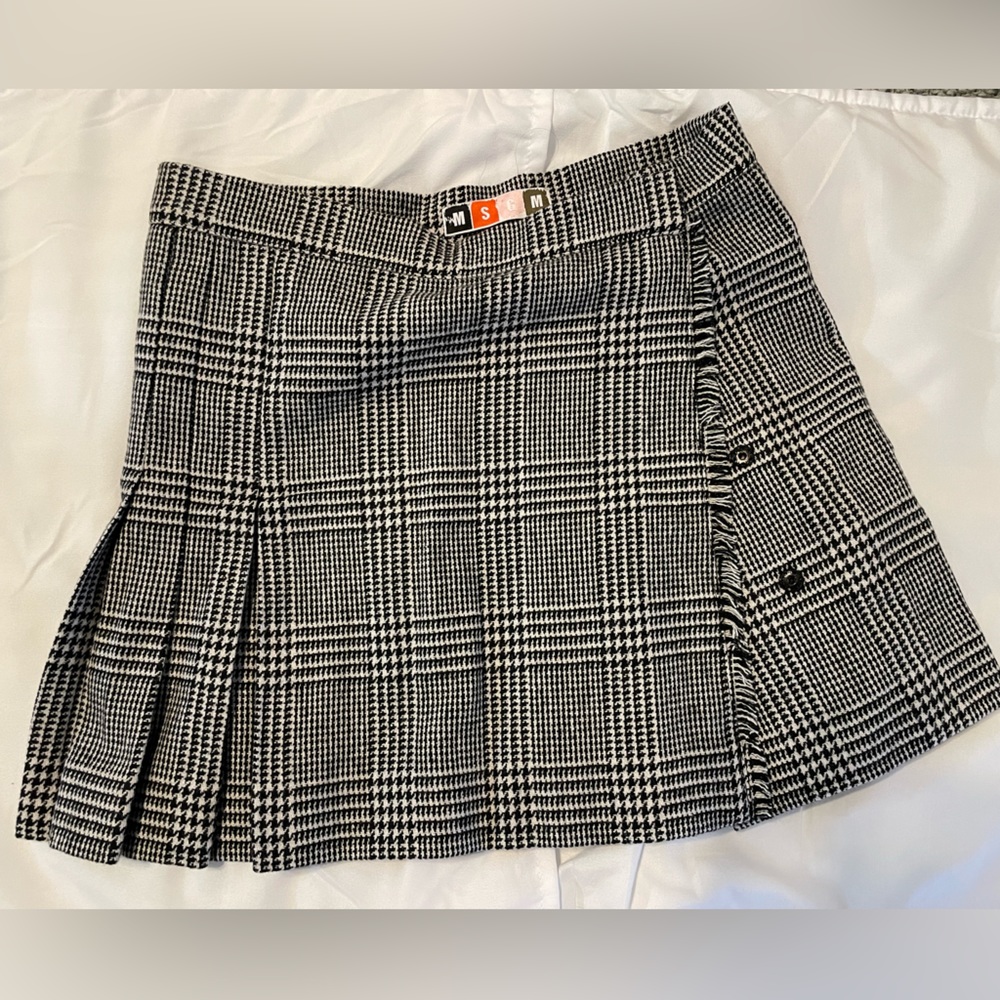 MSGM plaid mini pleated wrap skirt size XS black gray